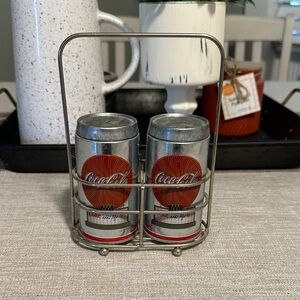 Coca-Cola Silver and Red Can Set with Holder